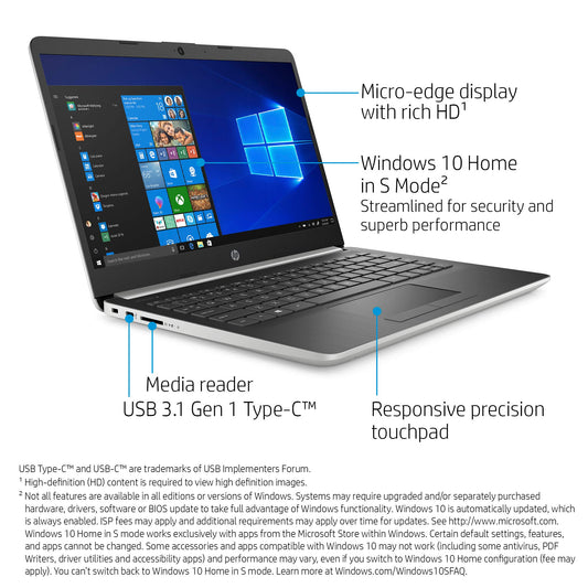 HP 14-Inch Laptop, AMD A9-9425, 4GB RAM, 128GB Solid State Drive, Windows 10 (14-dk0020nr, Silver)