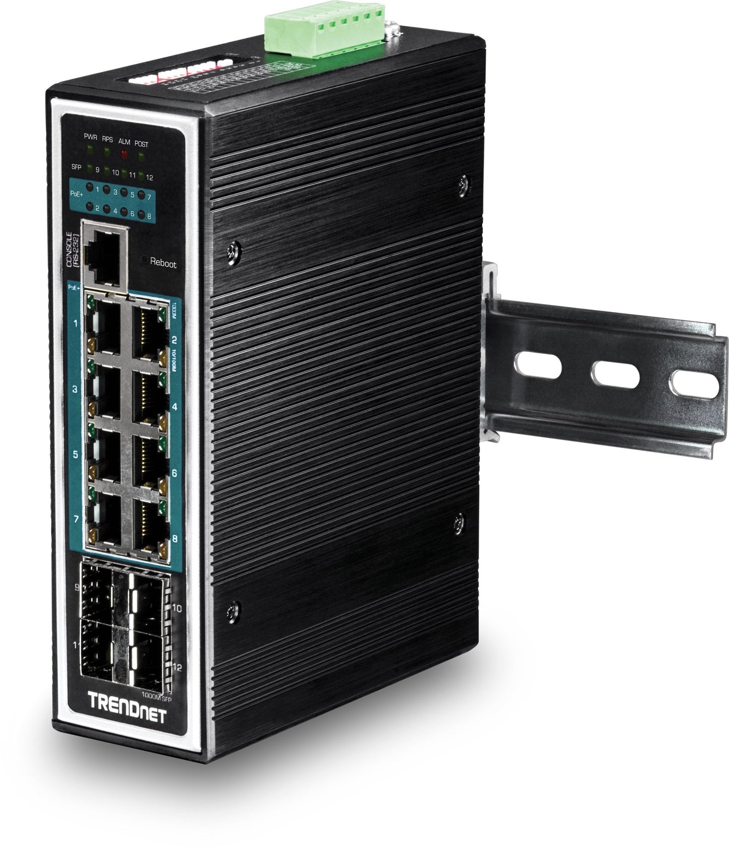 TRENDnet 12-Port Hardened Industrial Gigabit PoE+ Layer 2+ Managed DIN-Rail Switch, TI-PG1284i, 240 W Power Budget, Hardened IP30 Network Ethernet Gigabit PoE+ Switch, Lifetime Protection