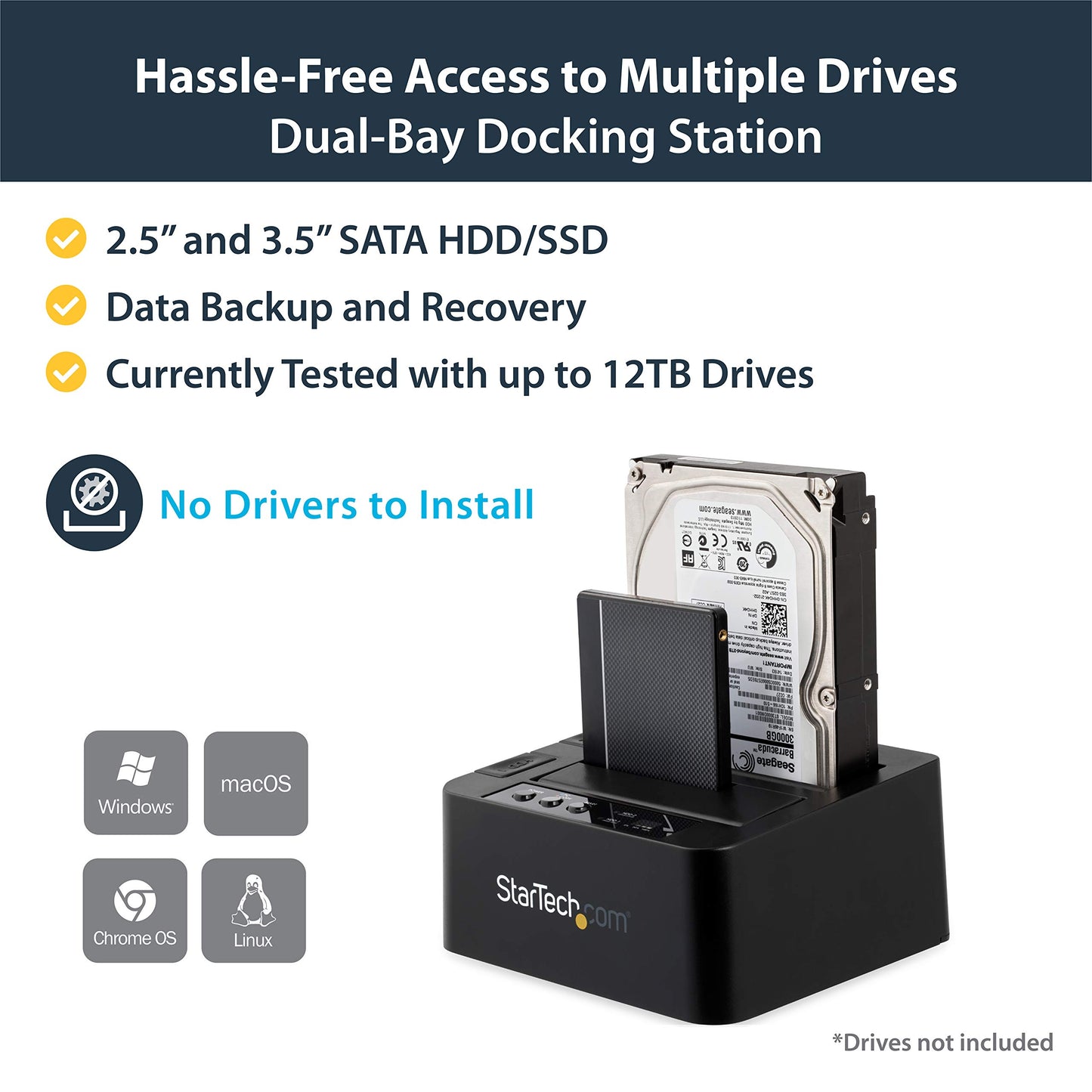 StarTech.com Dual Bay USB 3.0/ eSATA Hard Drive Duplicator Dock for 2.5" & 3.5" SATA SSD HDD with UASP (6Gbps) - Standalone Docking Station (SDOCK2U33RE)