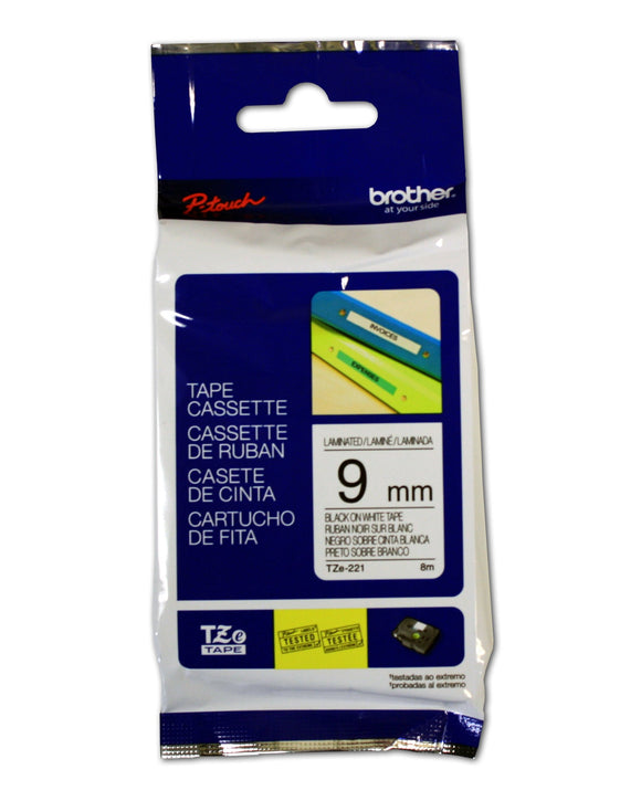 BROTHER International Corp TZE221 TZe Standard Adhesive Laminated Labeling Tape, 3/8w, Black on White