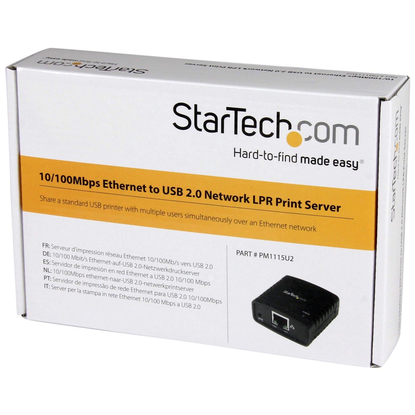 StarTech.com 10/100Mbps Ethernet to USB 2.0 Network LPR Print Server - USB Print Server with 10Base-T/100Base-TX Auto-Sensing (PM1115U2)