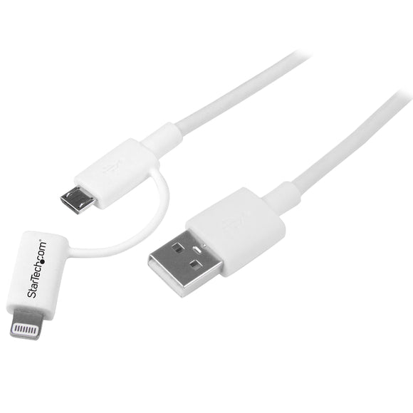 STARTECH 3' Apple Lightning or Micro USB to USB Cable for iPhone/iPod/iPad, White (LTUB1MWH)