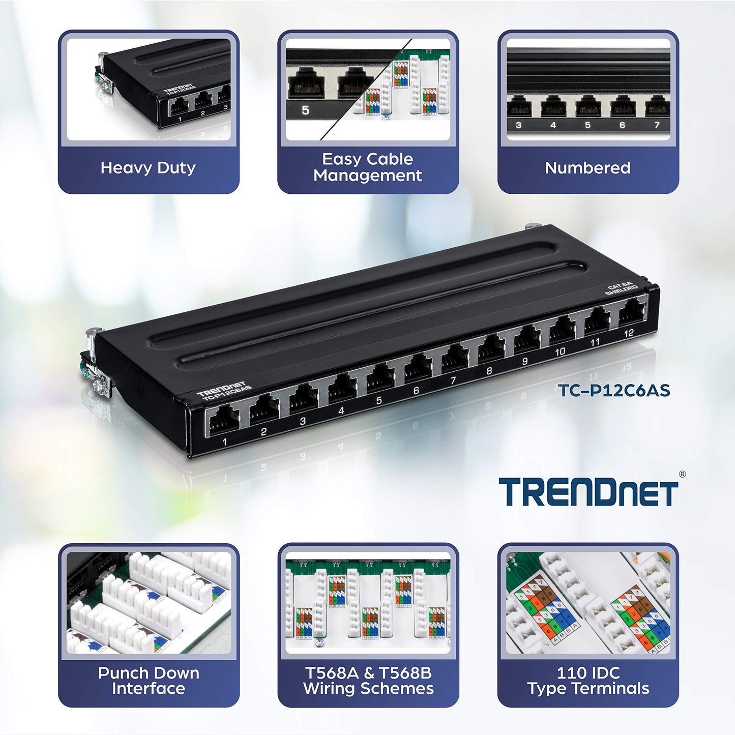 TRENDnet 12-Port Cat6A Shielded Wall Mount Patch Panel