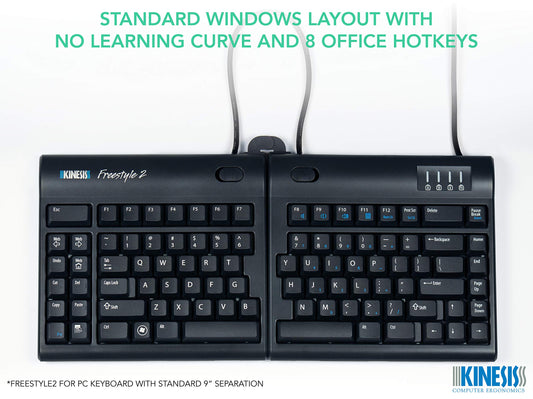 Kinesis Freestyle2  Keyboard for PC, Us English, Black, 9 Inch Separation and VI