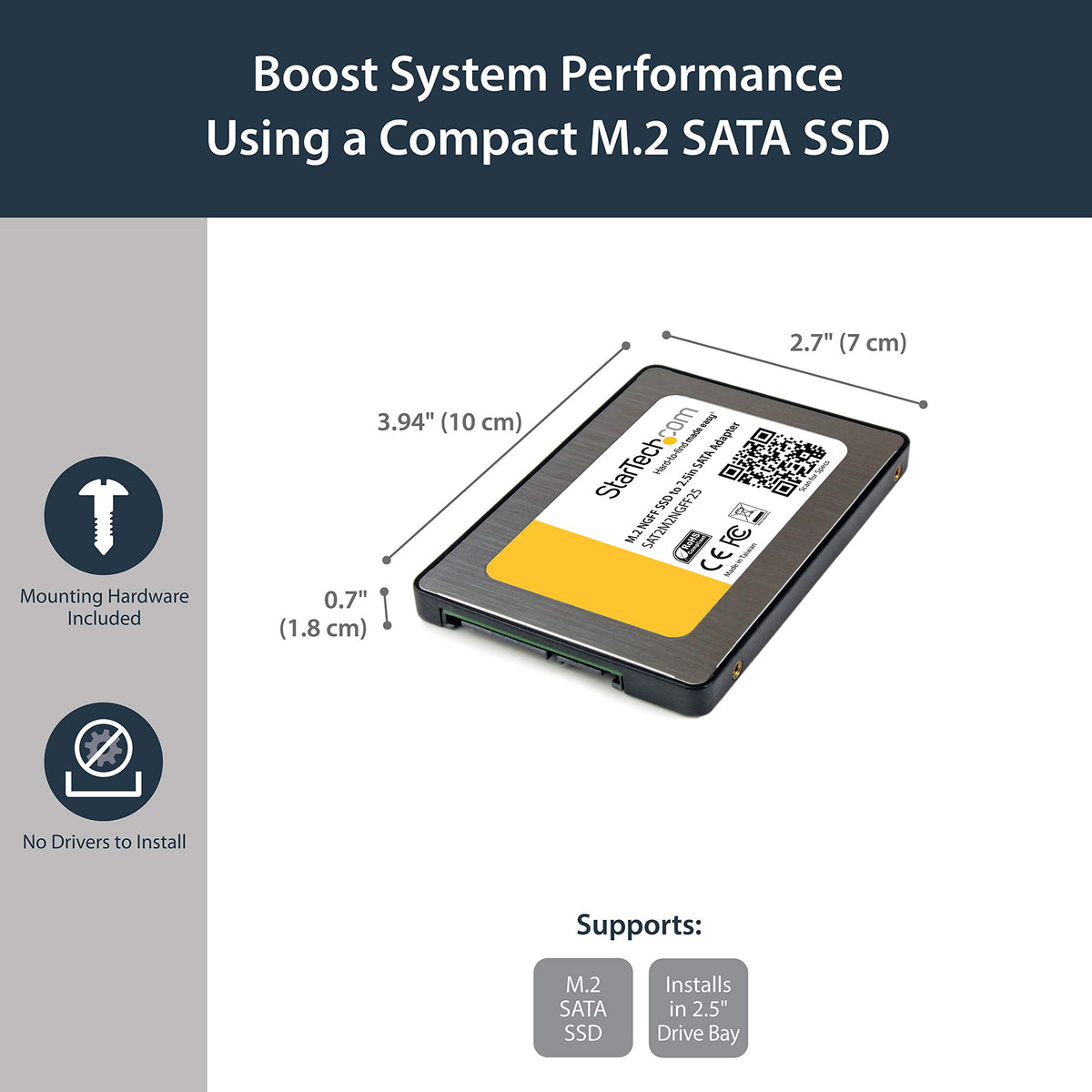 StarTech.com M.2 SSD to 2.5in SATA III Adapter with Protective Housing - M.2 Solid State Drive to 2.5in SATA Converter w/ 9.5mm Height (SAT2M2NGFF25)