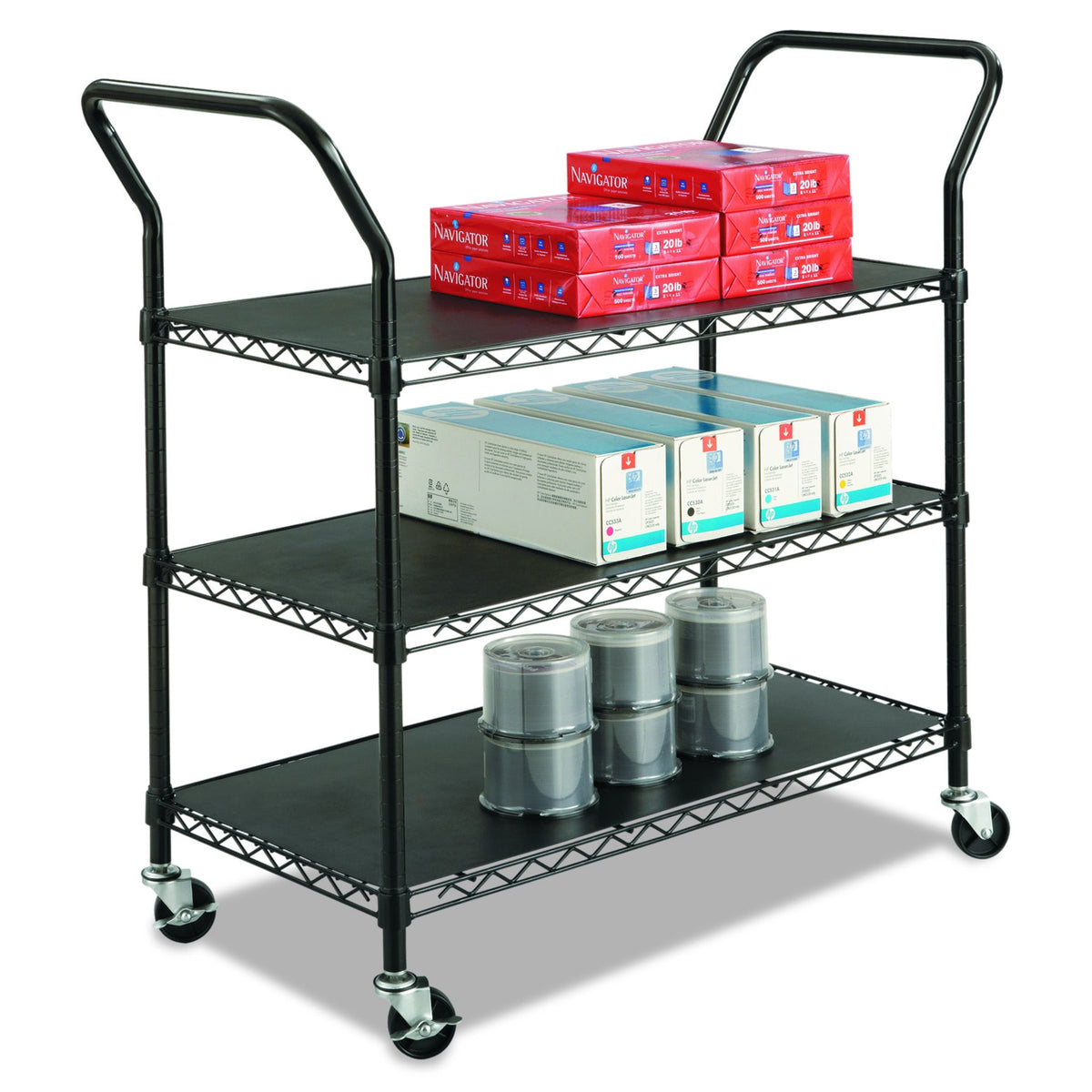 Safco Products Products 3-Shelf Wire Utility Cart, Black (5338BL)