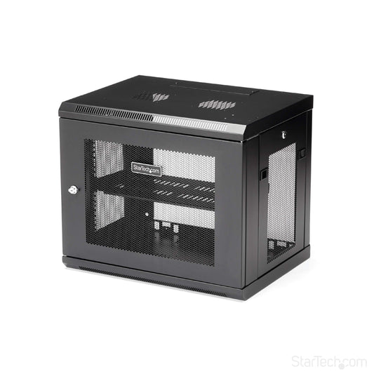StarTech.com 9U Wall Mount Server Rack Cabinet - 2-Post Adjustable Depth (6" to 15") IT Data Equipment Enclosure with Cable Management - 200lb / 90kg (RK9WALM)