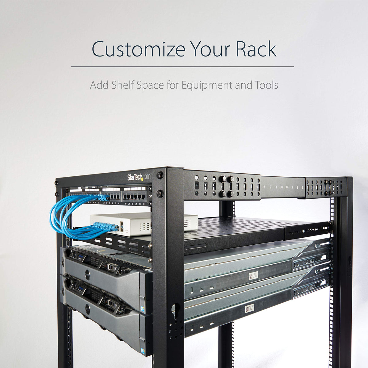 StarTech.com 1U Adjustable Vented Server Rack Mount Shelf - 175lbs - 19.5 to 38in Deep Universal Tray for 19" AV/Network Equipment Rack (ADJSHELF)