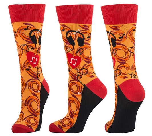 Gift Craft Headphones Orange Womens Stretch Cotton Size 6-10 Crew Length Fashion Socks, 6-10