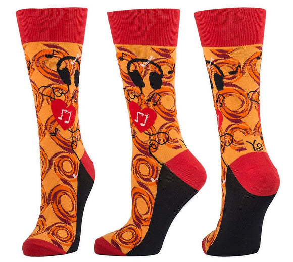 Gift Craft Headphones Orange Womens Stretch Cotton Size 6-10 Crew Length Fashion Socks, 6-10