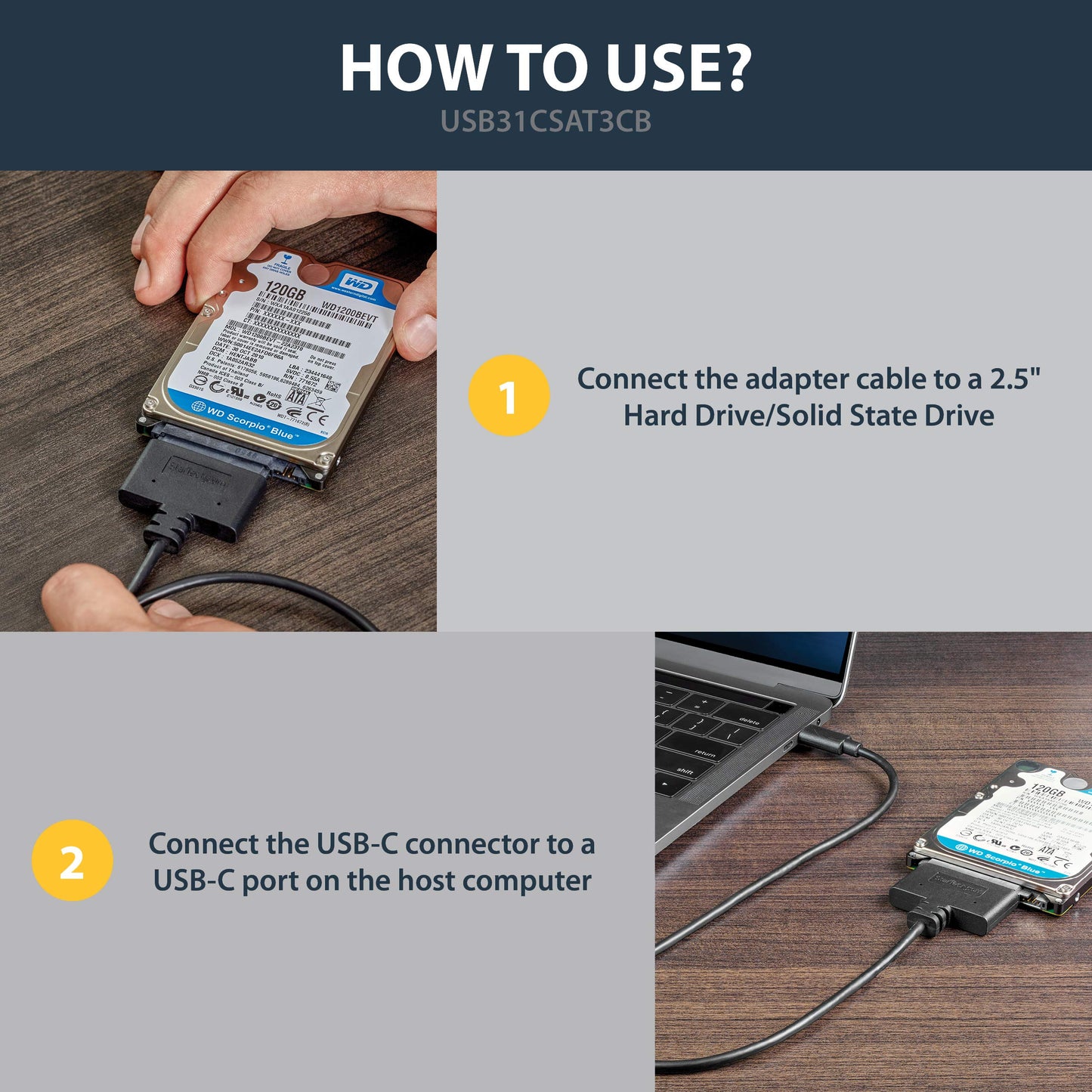 StarTech.com USB C to SATA Adapter - External Hard Drive Connector for 2.5'' SATA Drives - SATA SSD/HDD to USB C Cable (USB31CSAT3CB)