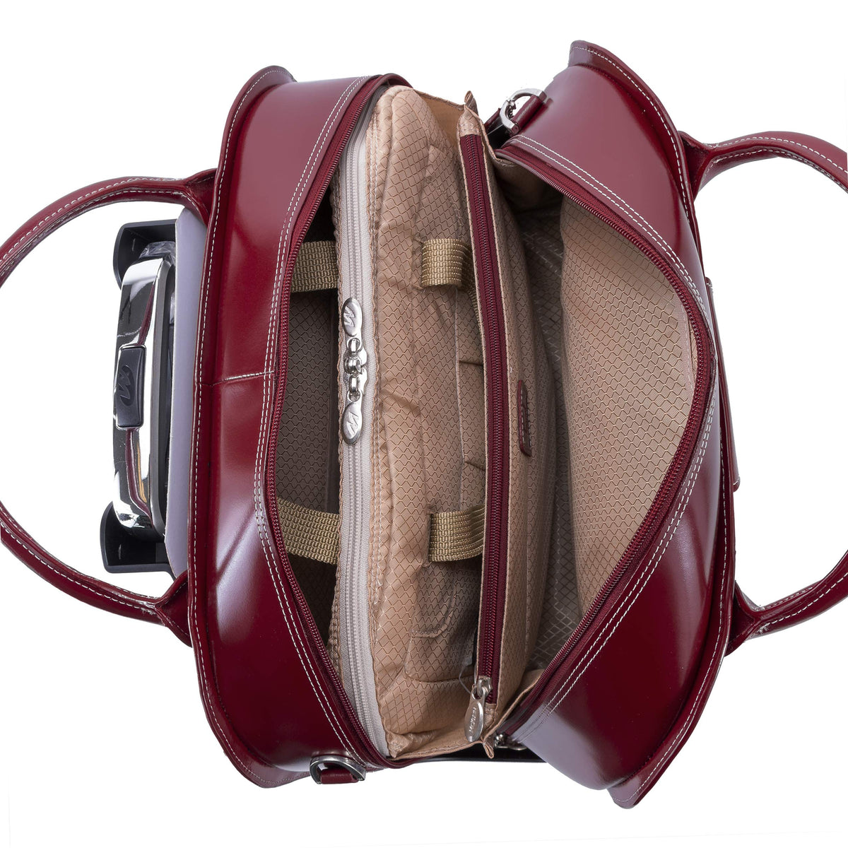 McKlein 96646 USA Roseville 15" Leather Fly-Through Checkpoint-Friendly Patented Detachable -Wheeled Ladies' Laptop Briefcase Red