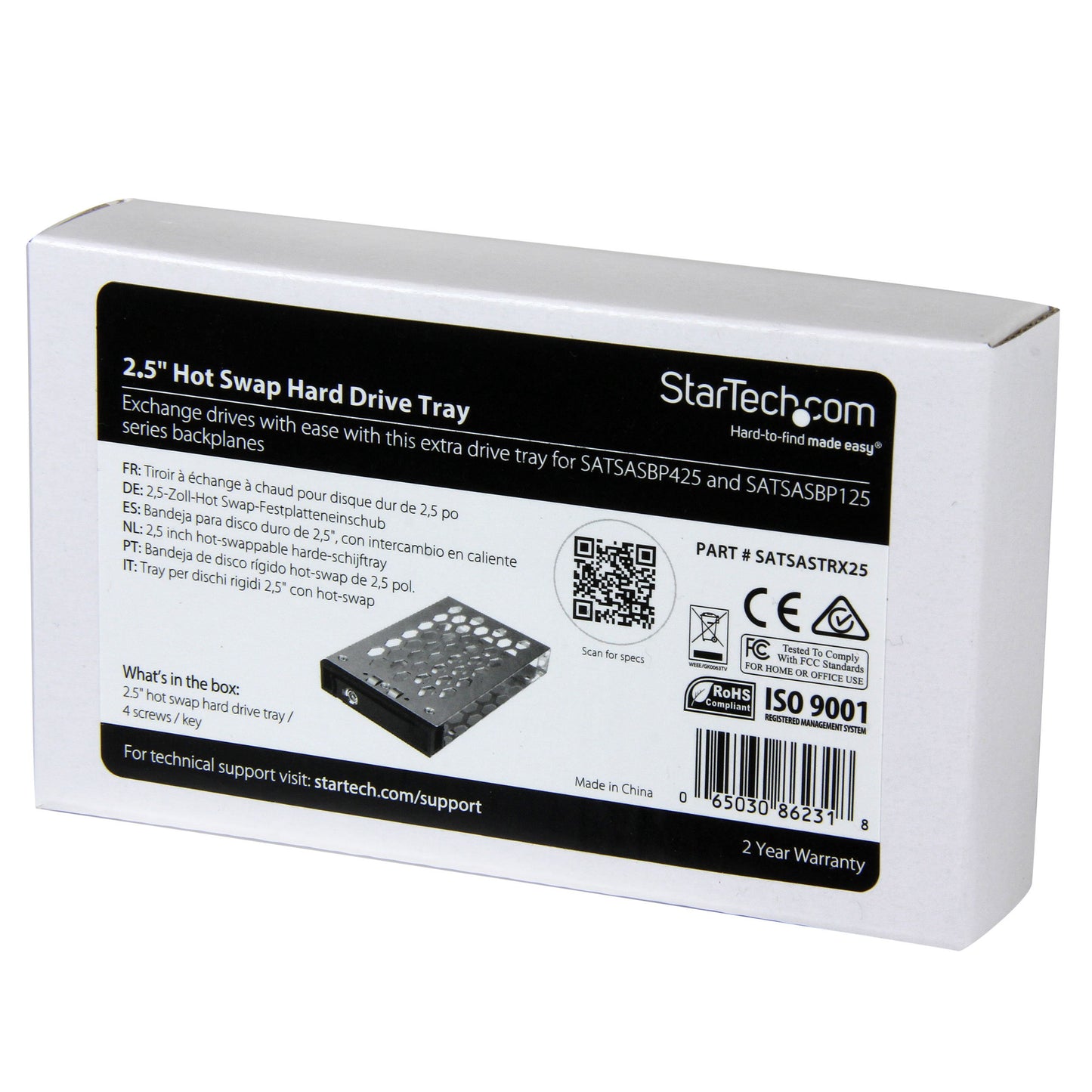 STARTECH 2.5" Hot Swap Hard Drive Tray, Extra SSD/HDD Drive Tray for One-Bay and Four-Bay Backplanes (SATSASBP125/SATSASBP425)
