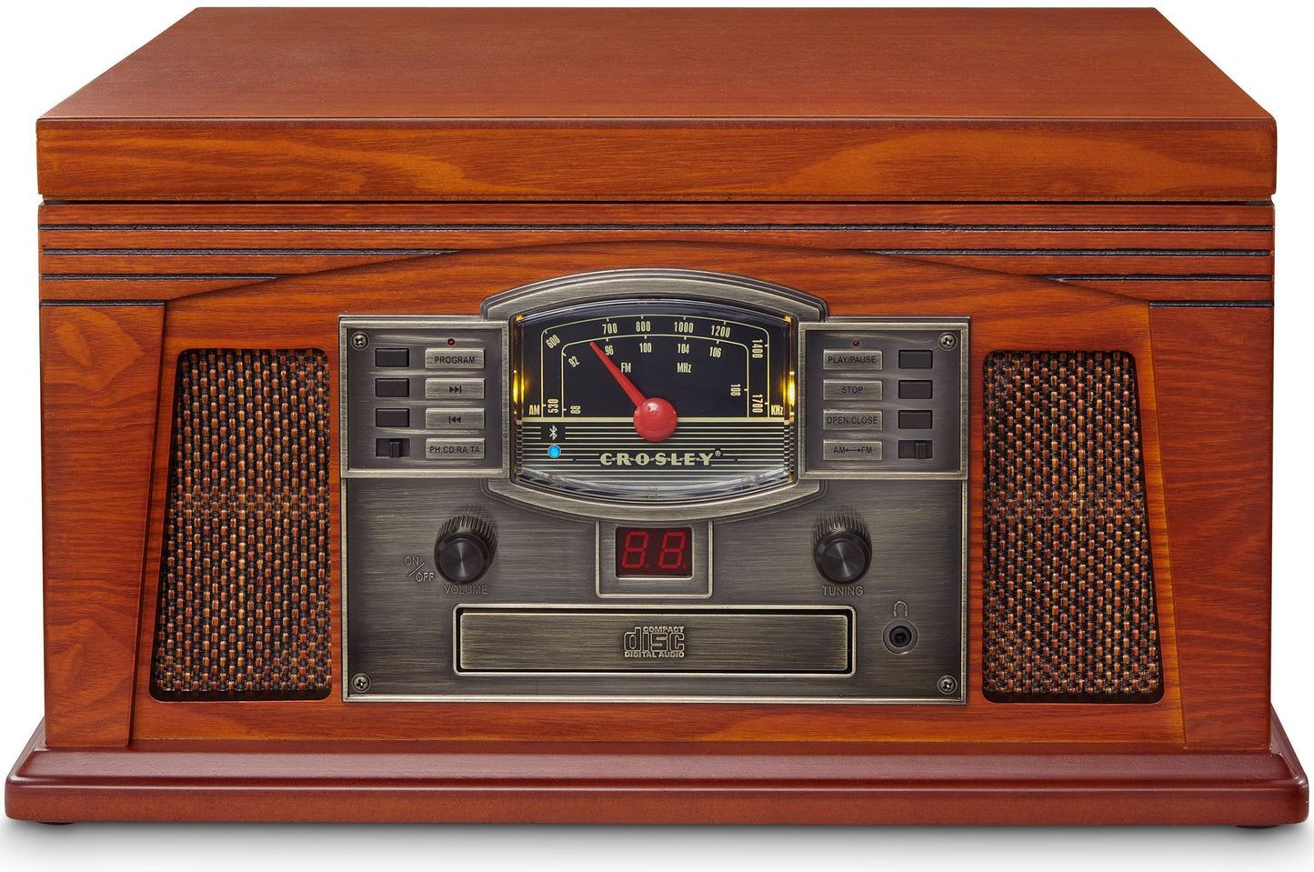 Crosley CR42D-PA Lancaster 3-Speed Turntable with Radio, CD/Cassette Player, Aux-in and Bluetooth, Paprika