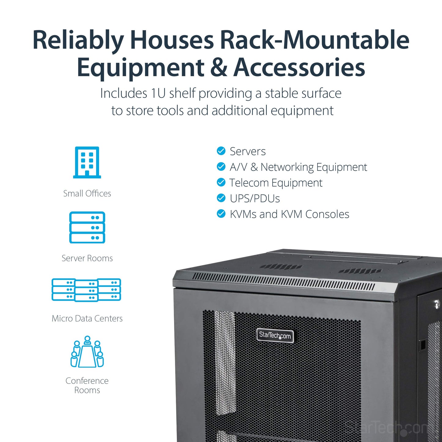 StarTech.com 18U Wall Mount Network Switch Cabinet - 4-Post Adjustable Depth (2" to 16") Fully Secure IT Cabinet w/ Cable Management 200lb / 90kg (RK1820WALHM)