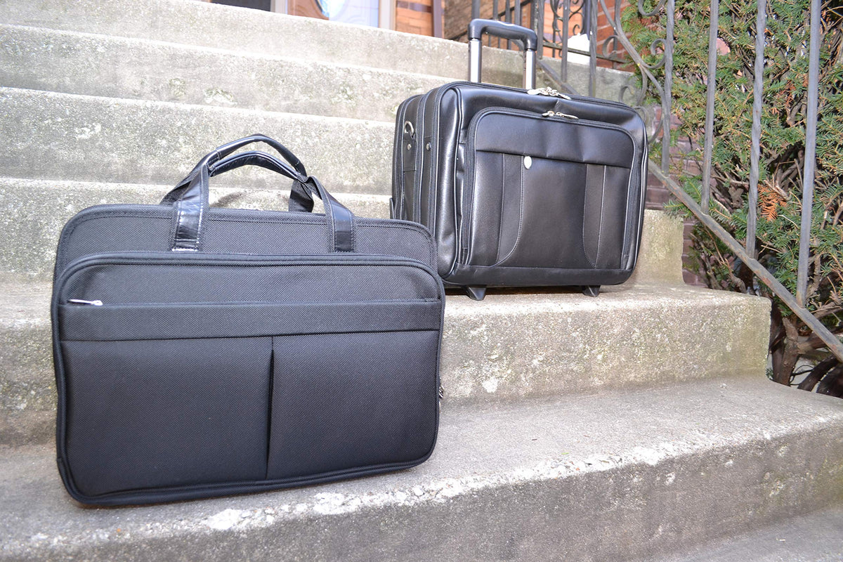McKlein 73985 USA Walton 17" Nylon Expandable Double Compartment Laptop Briefcase W/Removable Sleeve Black