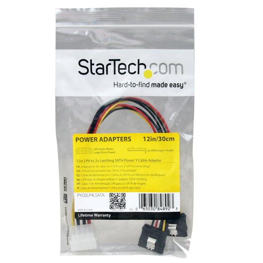 StarTech.com 12in LP4 to 2X Latching SATA Power Y Cable Splitter Adapter - 4 Pin LP4 to Dual SATA Y Splitter (PYO2LP4LSATA)