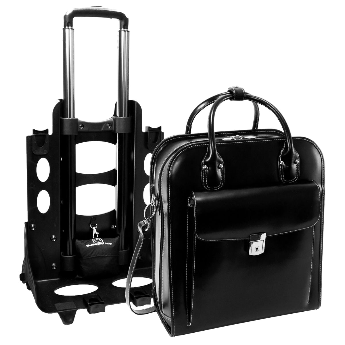 McKlein 96495 USA la Grange 15" Leather Vertical Patented Detachable -Wheeled Ladies' Laptop Briefcase Black