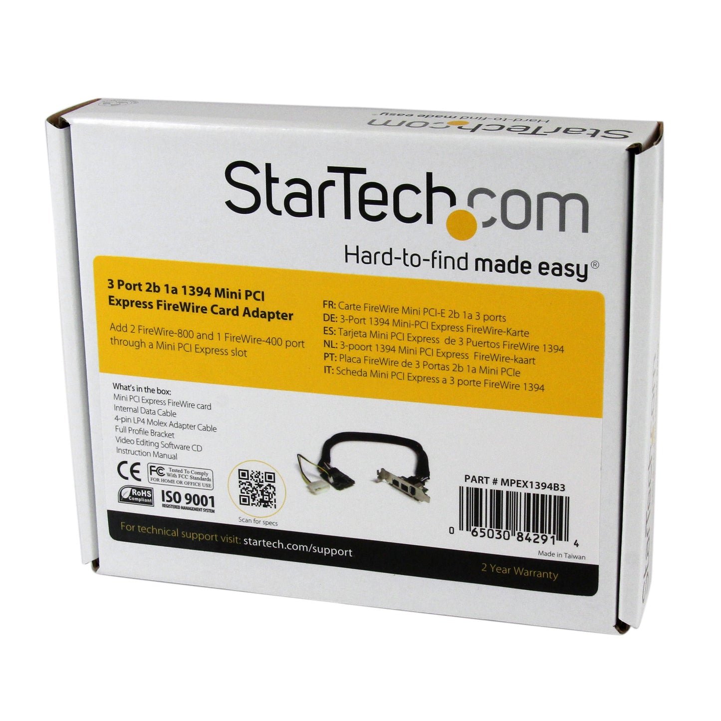 StarTech.com 3 Port 2b 1a 1394 Mini PCI Express FireWire Card Adapter - FireWire adapter - PCIe Mini Card - FireWire 800 - 2 ports + 1 x FireWire - MPEX1394B3