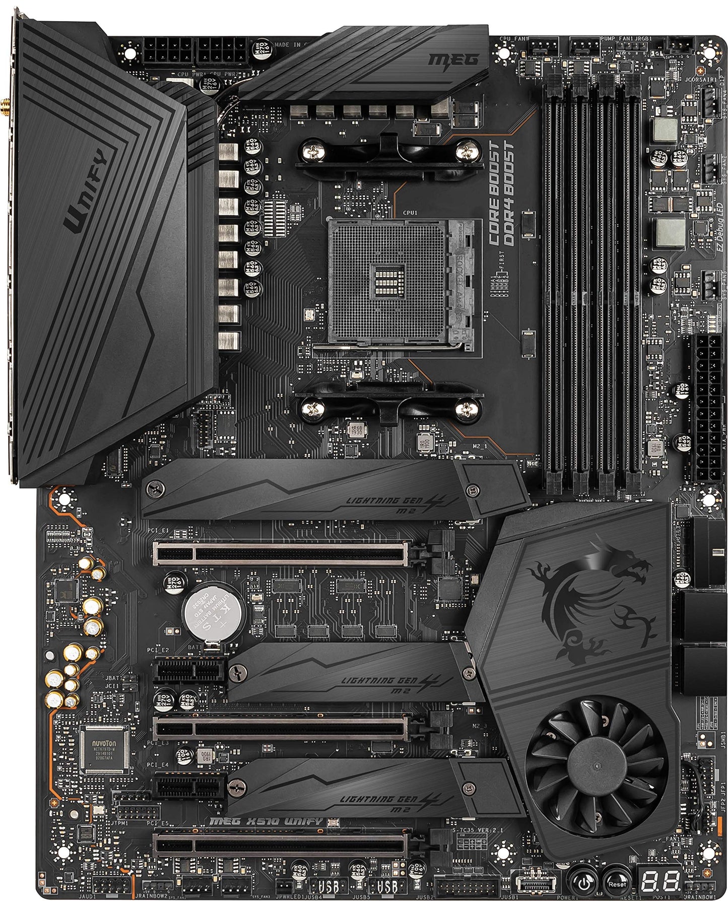 MSI Meg X570 Unify Motherboard (AMD AM4, DDR4, PCIe 4.0, SATA 6GB/s, M.2, USB 3.2 Gen 2, Ax Wi-Fi 6, Bluetooth 5, ATX)