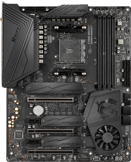 MSI Meg X570 Unify Motherboard (AMD AM4, DDR4, PCIe 4.0, SATA 6GB/s, M.2, USB 3.2 Gen 2, Ax Wi-Fi 6, Bluetooth 5, ATX)