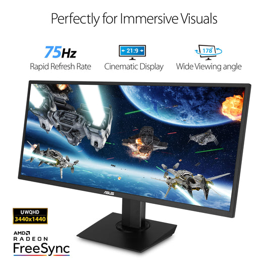Asus VP348QGL 34" Ultra-Wide Freesync HDR Gaming Monitor 75Hz 1440P Eye Care DisplayPort HDMI