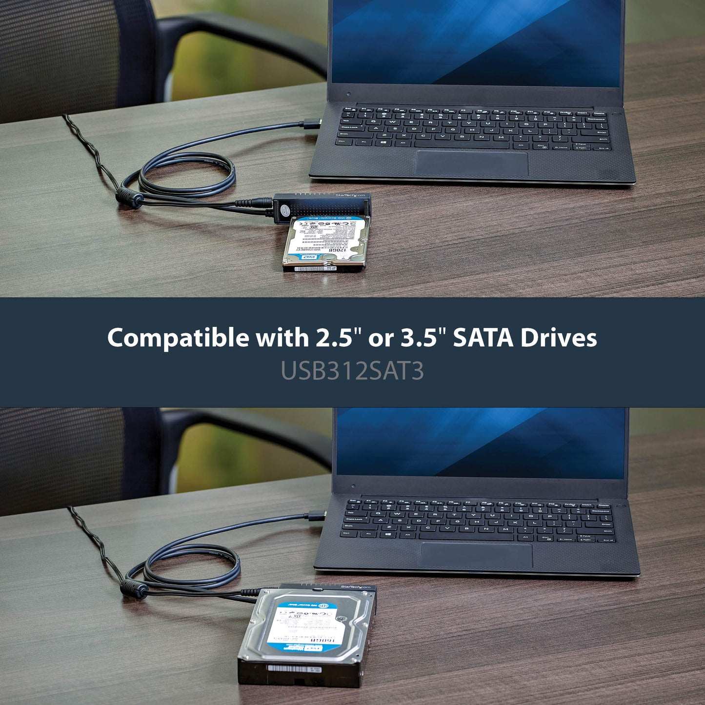 STARTECH USB312SAT3 USB 3.1 (10 Gbps) Adapter Cable for 2.5in and 3.5in SATA SSD/HDD Drives - Supports SATA III - Tool-free Cable-style Adapter, Black