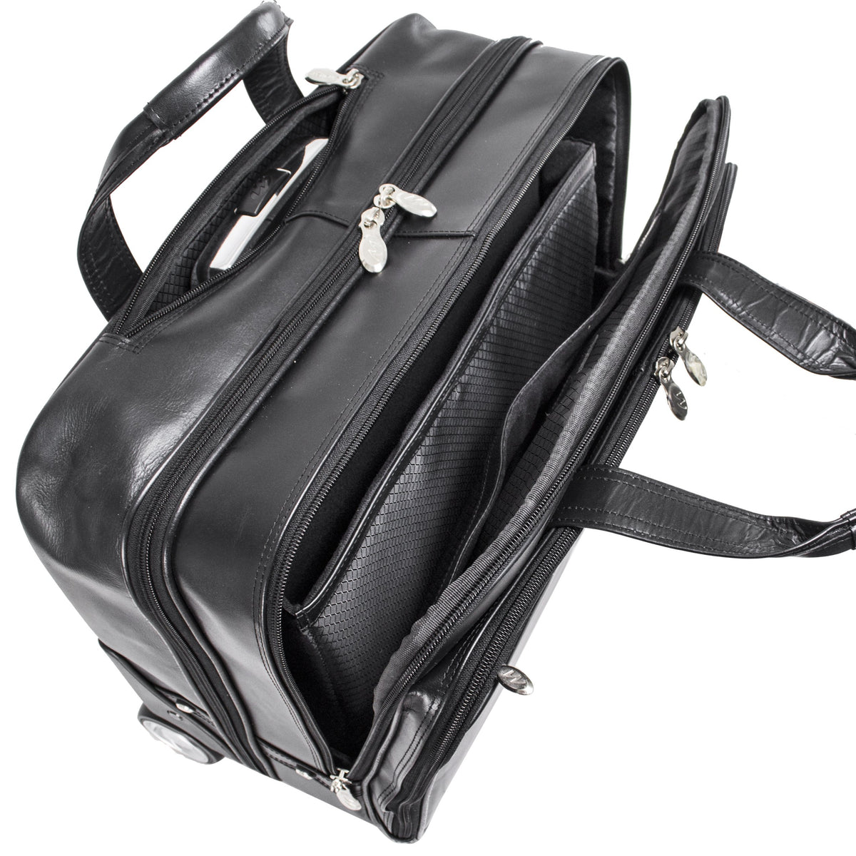 McKlein 87855 USA Bowery 15" Leather Wheeled Laptop Briefcase Black