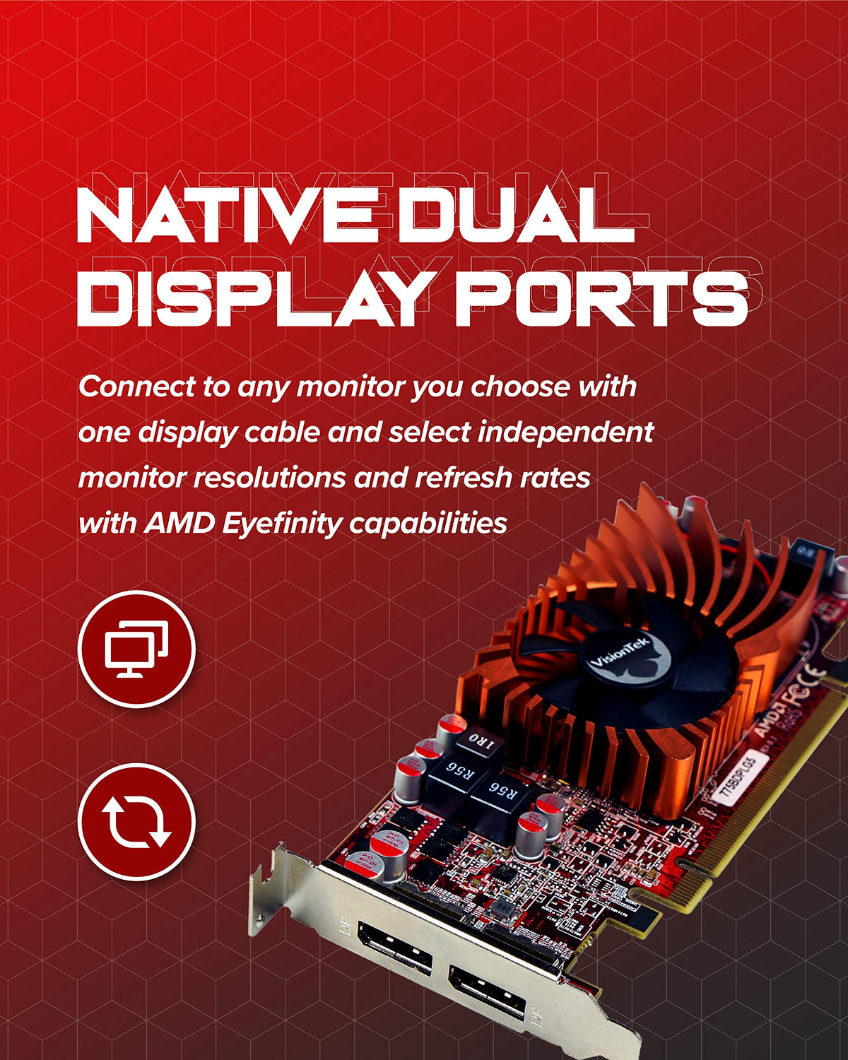 VisionTek Products 900942 Radeon 7750 SFF 2GB GDDR5 2X DP Graphics Card, Multicolor, Red