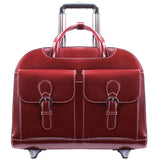 McKlein 96186A USA Davis 15" Leather Wheeled Ladies' Laptop Briefcase Red