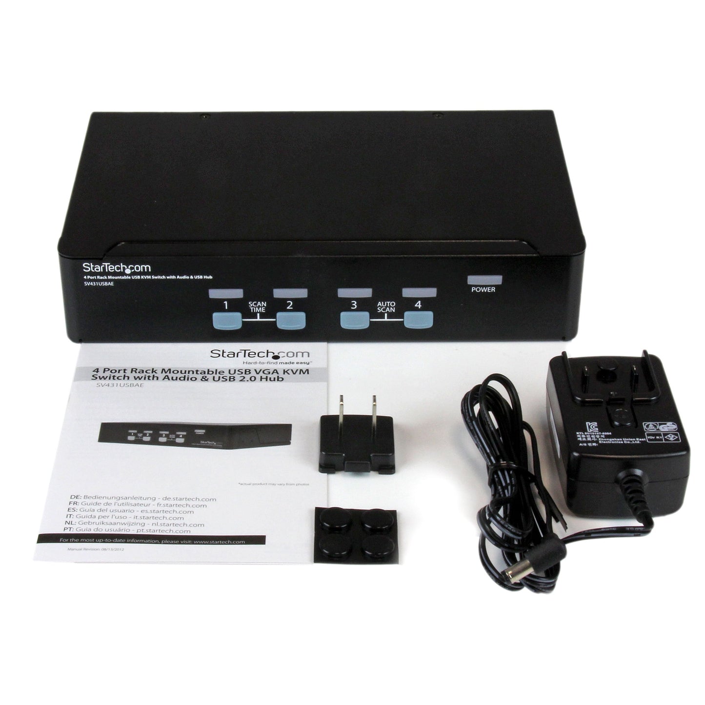 StarTech.com 4 Port Rack Mountable USB KVM Switch with Audio & USB Hub - KVM/Audio/USB Switch - 4 x KVM/Audio/USB - 1 Local User - Desktop - SV431USBAE