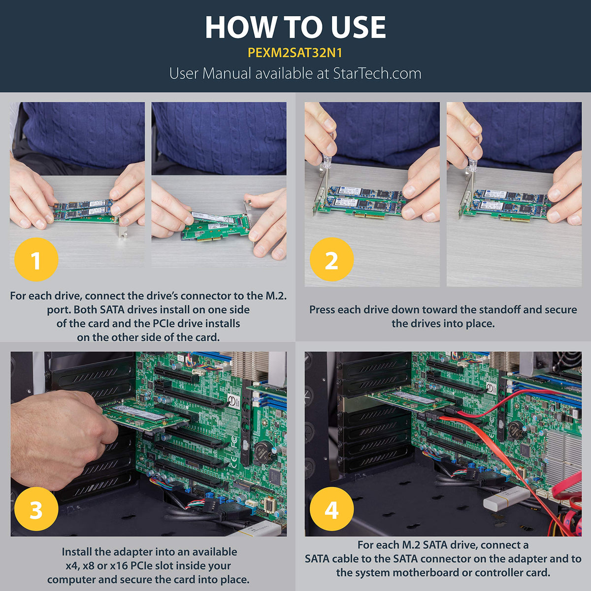 StarTech.com M.2 Adapter - 3 Port - 1 x PCIe (NVMe) M.2 - 2 x SATA III M.2 - SSD PCIE M.2 Adapter - M2 SSD - PCI Express SSD (PEXM2SAT32N1)