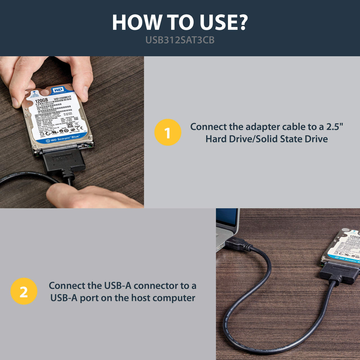 StarTech.com USB 3.1 to 2.5" SATA Hard Drive Adapter - USB 3.1 Gen 2 10Gbps with UASP External HDD/SSD Storage Converter (USB312SAT3CB)