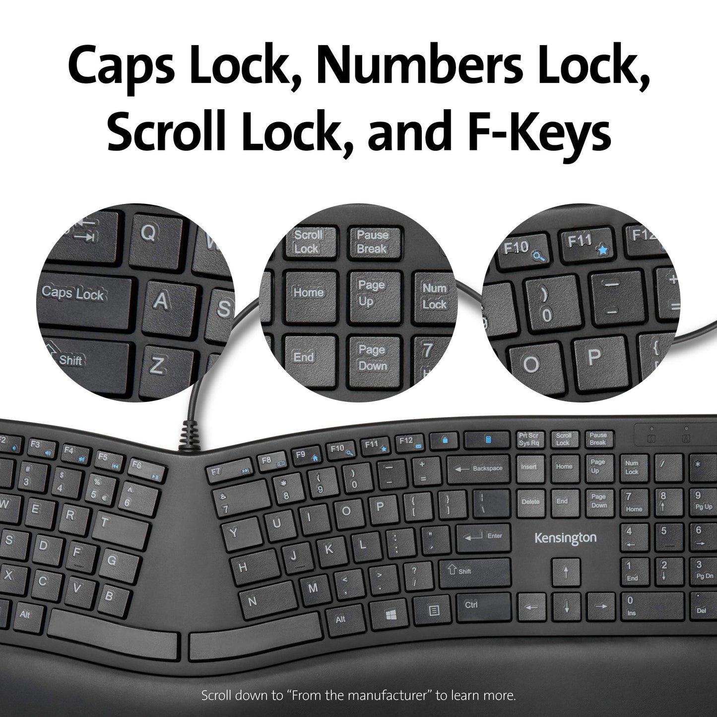 Kensington Pro Fit Ergonomic Wired Keyboard- Black (K75400US)
