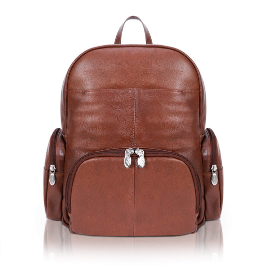 McKlein S Series, Cumberland, Pebble Grain Calfskin Leather, Dual Compartment Laptop Backpack, Brown (88364)