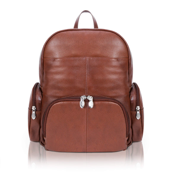 McKlein S Series, Cumberland, Pebble Grain Calfskin Leather, Dual Compartment Laptop Backpack, Brown (88364)
