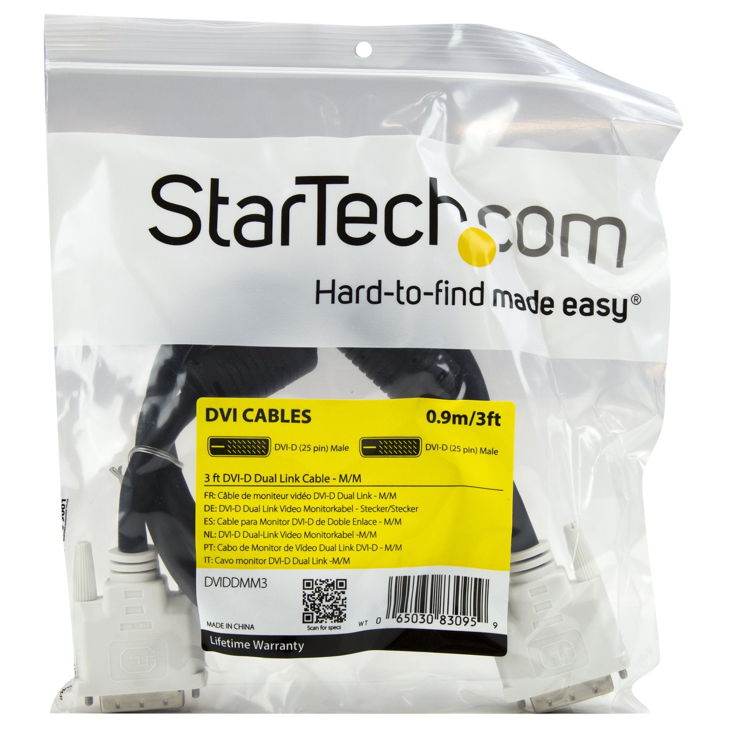 StarTech.com Dual Link DVI Cable - 3 ft - Male to Male - 2560x1600 - DVI-D Cable - Computer Monitor Cable - DVI Cord - Video Cable