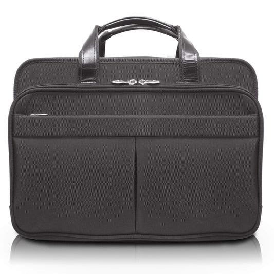 McKlein 73985 USA Walton 17" Nylon Expandable Double Compartment Laptop Briefcase W/Removable Sleeve Black