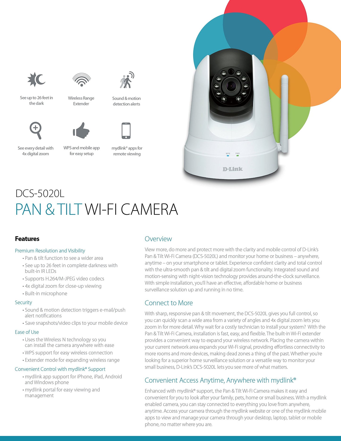 D-Link Wireless N Day/Night Pan/Tilt Network Cloud Camera, mydlink enabled (DCS-5020L)