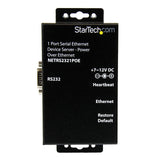StarTech.com 1 Port RS232 Serial Ethernet Device Server - PoE Power Over Ethernet - Serial Over IP Device Server Adapter - PoE-Powered (NETRS2321POE)