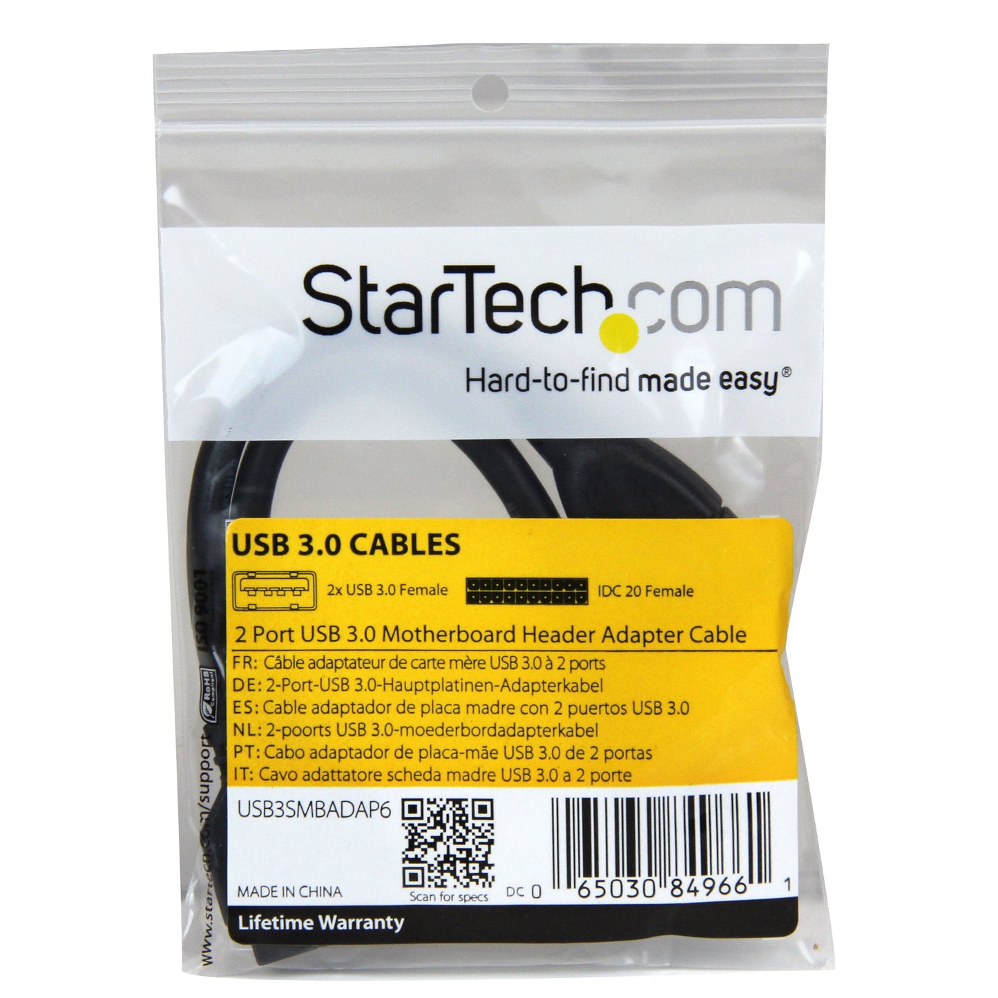 StarTech.com 2 Port Internal USB 3.0 Motherboard Header Adapter Cable with Internal 20-Pin Header to 2x USB 3.0 A 6-Inch Female Adapter Cable (USB3SMBADAP6)