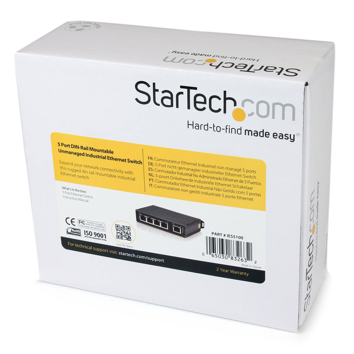 Startech.ComIES51005 Port Unmanaged Din-Rail Mountable Industrial Ethernet Switch