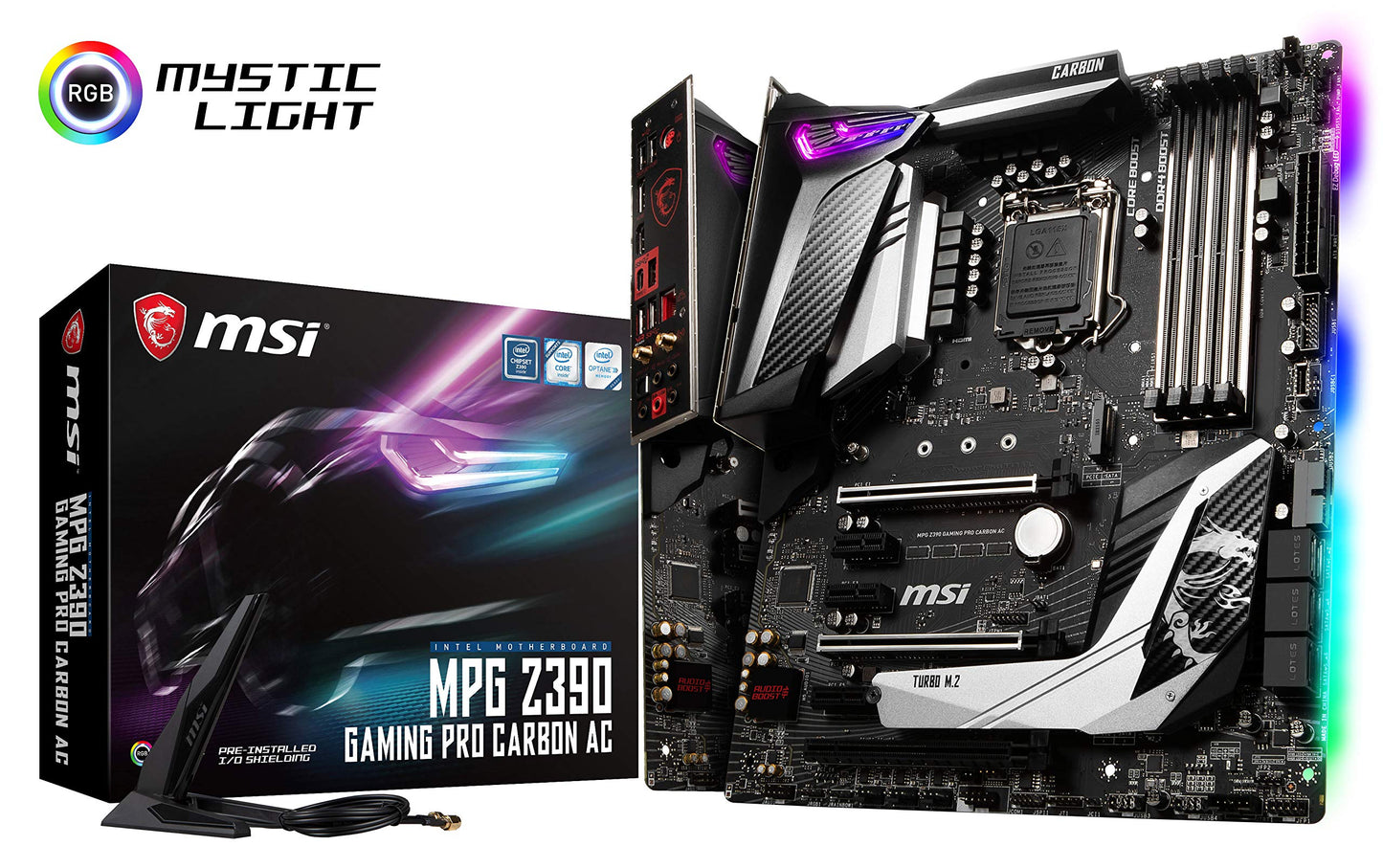 MSI MPG Z390 Gaming PRO Carbon AC LGA1151 (Intel 8th and 9th Gen) M.2 USB 3.1 Gen 2 DDR4 HDMI DP Wi-Fi SLI CFX ATX Z390 Gaming Motherboard