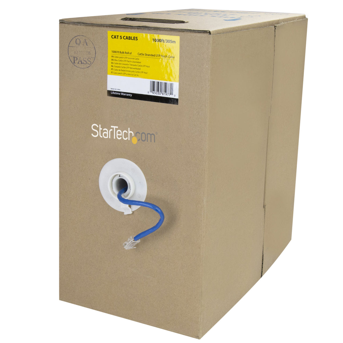 StarTech.com WIRRJ45BLRL Bulk Roll of Blue Cat5e Stranded UTP Patch Cable, 1000-Feet