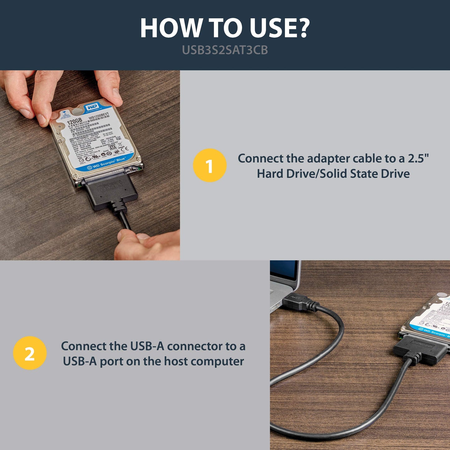 StarTech.com SATA to USB Cable - USB 3.0 to 2.5" SATA III Hard Drive Adapter - External Converter for SSD/HDD Data Transfer (USB3S2SAT3CB)
