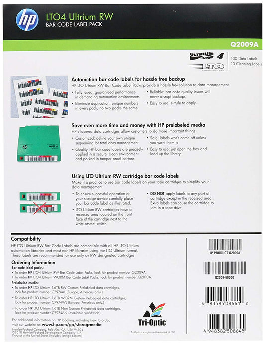 HP LTO4 Ultrium Rw Bar Code Label Pack A Pack of 110 Uniquely Sequenced Ultrium