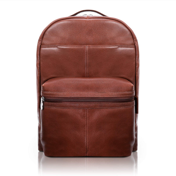 McKlein Pebble Grain Calfskin Leather, Dual Compartment Laptop Backpack, Brown (88554)