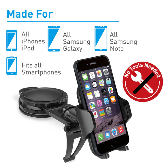 Macally Fully Adjustable Car Dash Mount for Smartphones and Most GPS - Retail Packaging - Black