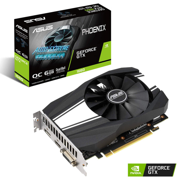 ASUS GeForce GTX 1660 Overclocked 6GB Phoenix Fan Edition HDMI DP DVI Graphics Card (PH-GTX1660-O6G)