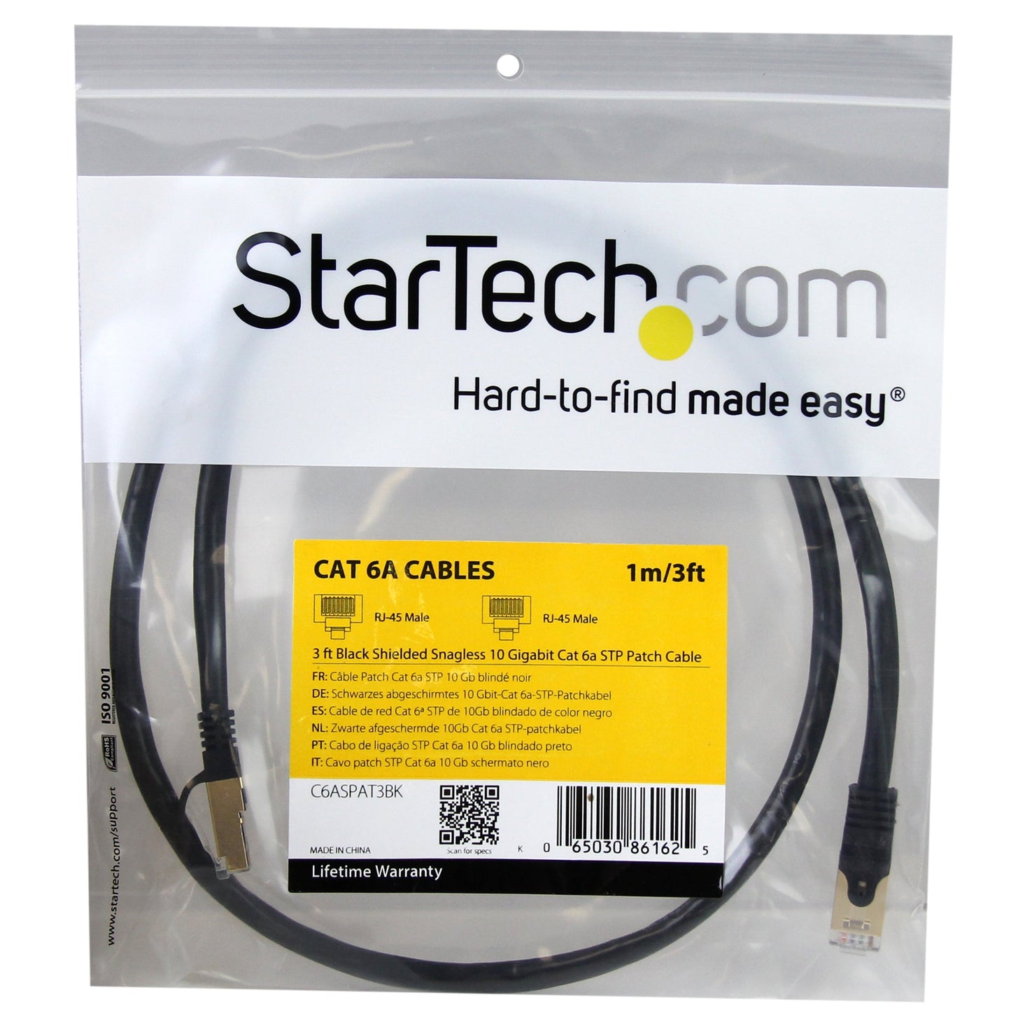STARTECH C6ASPAT3BK Ethernet Cable, 3', Black